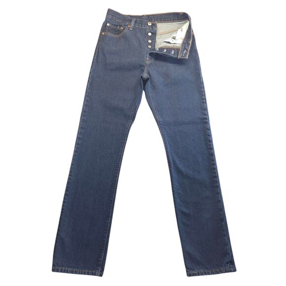 Levis 501 Jeans‎ Mens 28x32 Blue Straight Button Fly Dark Wash Premium Denim - Picture 4 of 16